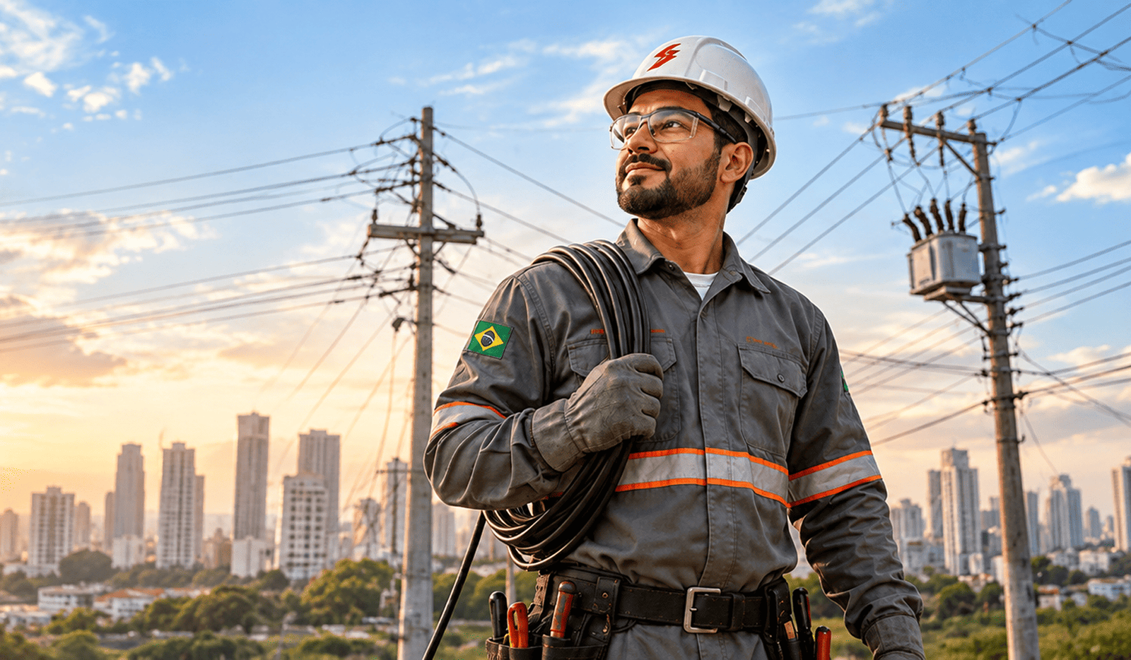 Eletricitário associado ao STIEEN trabalhando em poste de energia
